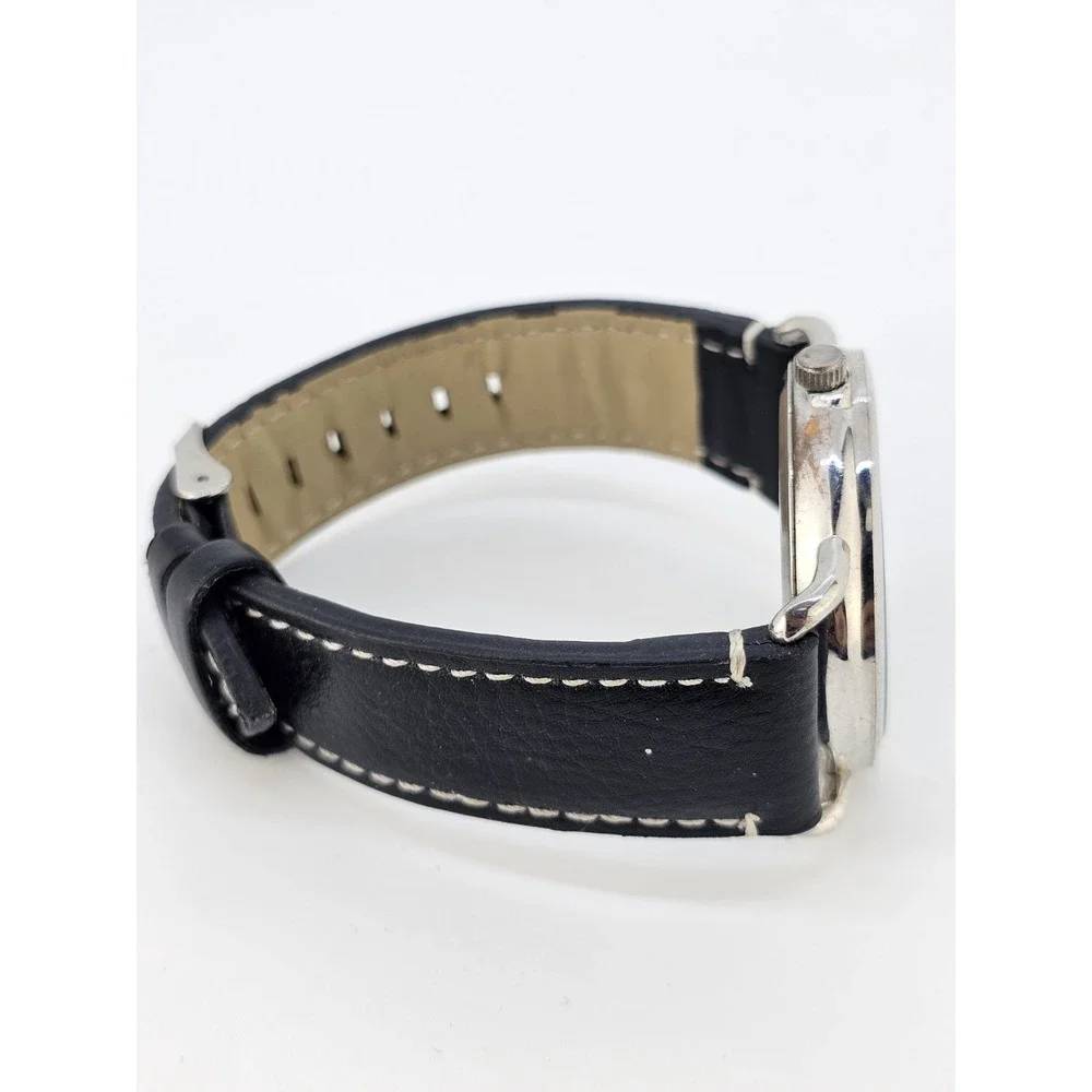 Men Easy Read Analog Watch 41MM White Dial Black Faux Leather Bands New Battery